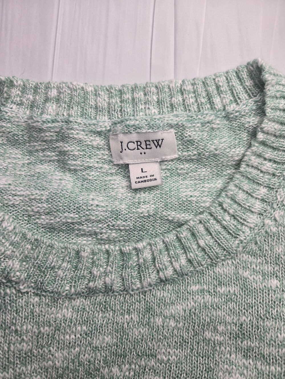 J. Crew Mint and White Marled Crewneck Sweater